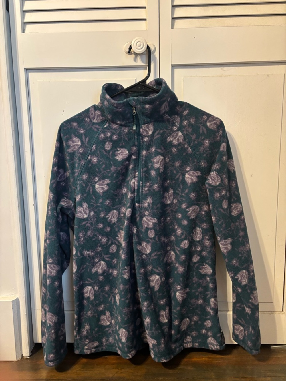 Eddie Bauer Teal and Purple Floral Half-Zip Fleece